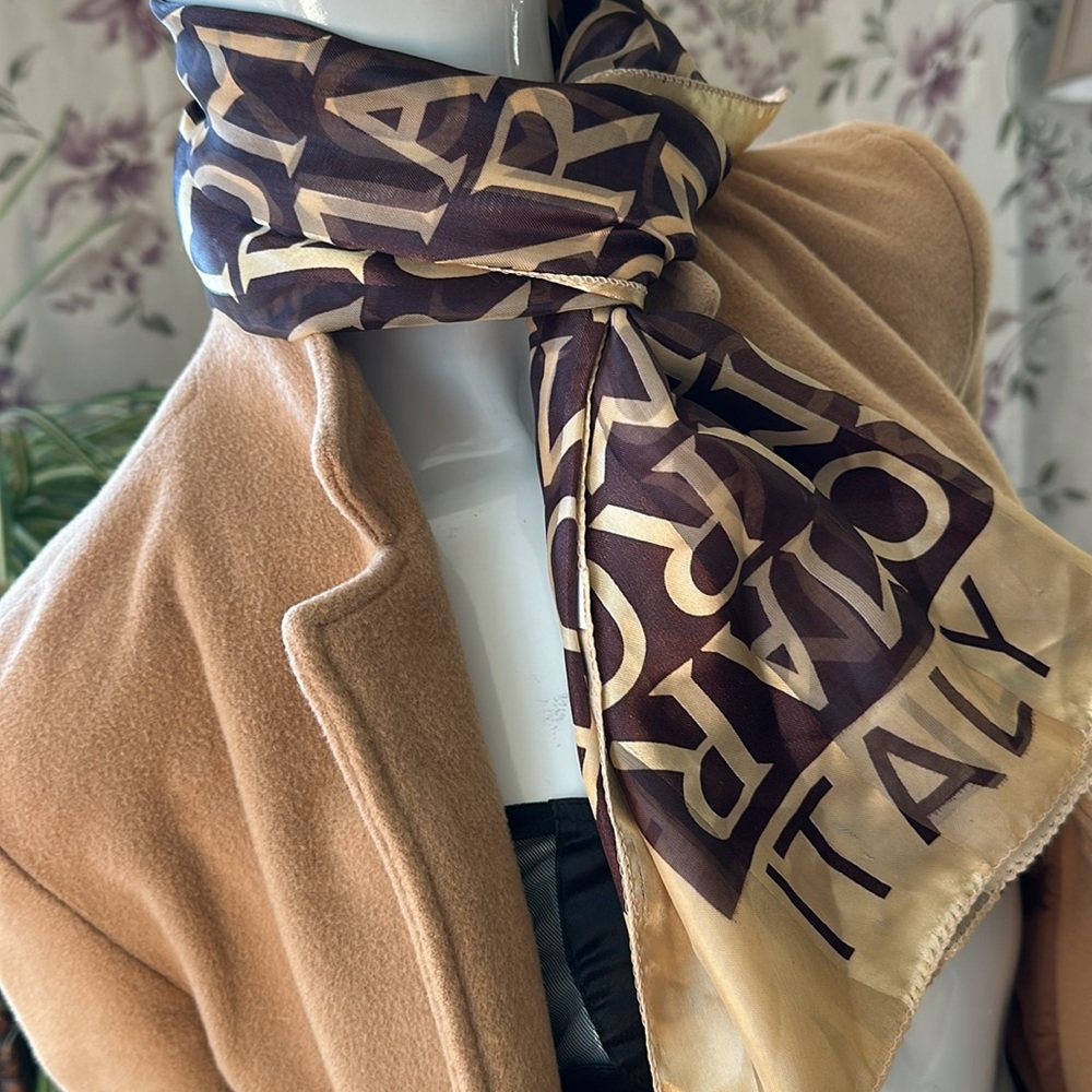 Neck Head Scarf Roma Italy Print repeat Chocolate brown with beige Vintage item